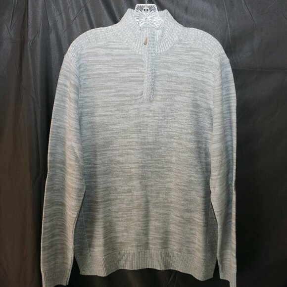 Geoffrey Beene Mens Marled Knit 1/4 Zip Funnel Neck Long Sleeve Grey Sweater Men - Picture 1 of 10